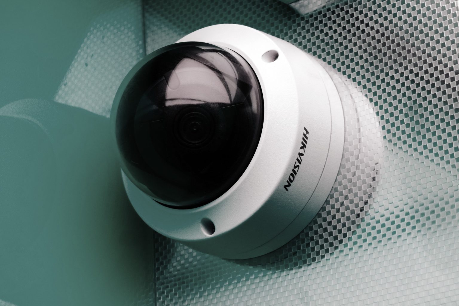 Dome security camera mounted on the wall